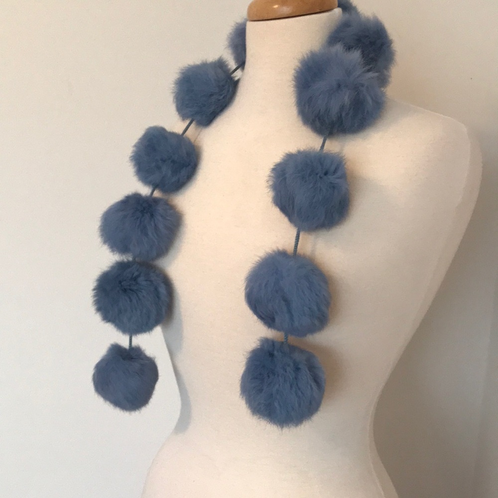 Light Winter Blue, genuine angora pom pom scarf - Picture 5 of 7